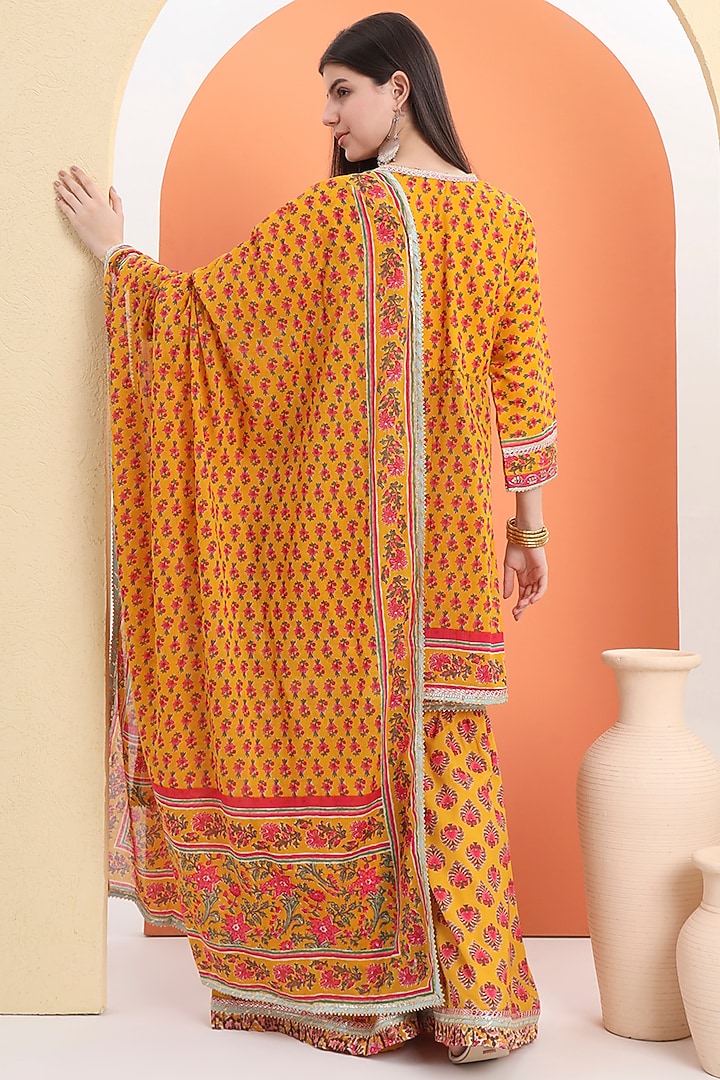 Yellow Orange Cotton Block Printed Sharara Set For Girls by MINIME ORGANICS at Pernia's Pop Up Shop