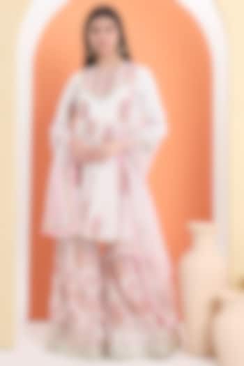 Off-White Cotton Block Printed Sharara Set For Girls by MINIME ORGANICS at Pernia's Pop Up Shop
