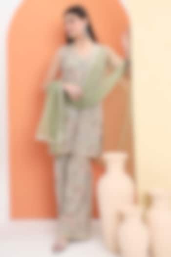 Pista Green Georgette Embroidered Sharara Set For Girls by MINIME ORGANICS at Pernia's Pop Up Shop