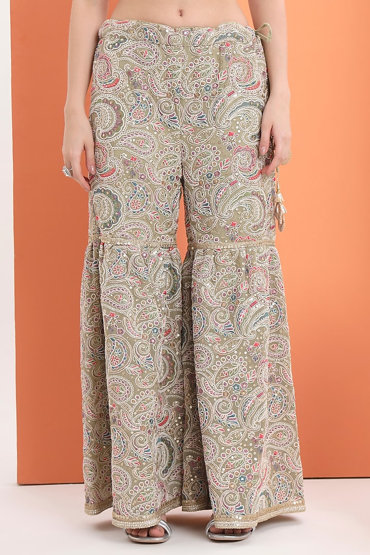 Pista Green Georgette Embroidered Sharara Set For Girls by MINIME ORGANICS at Pernia's Pop Up Shop