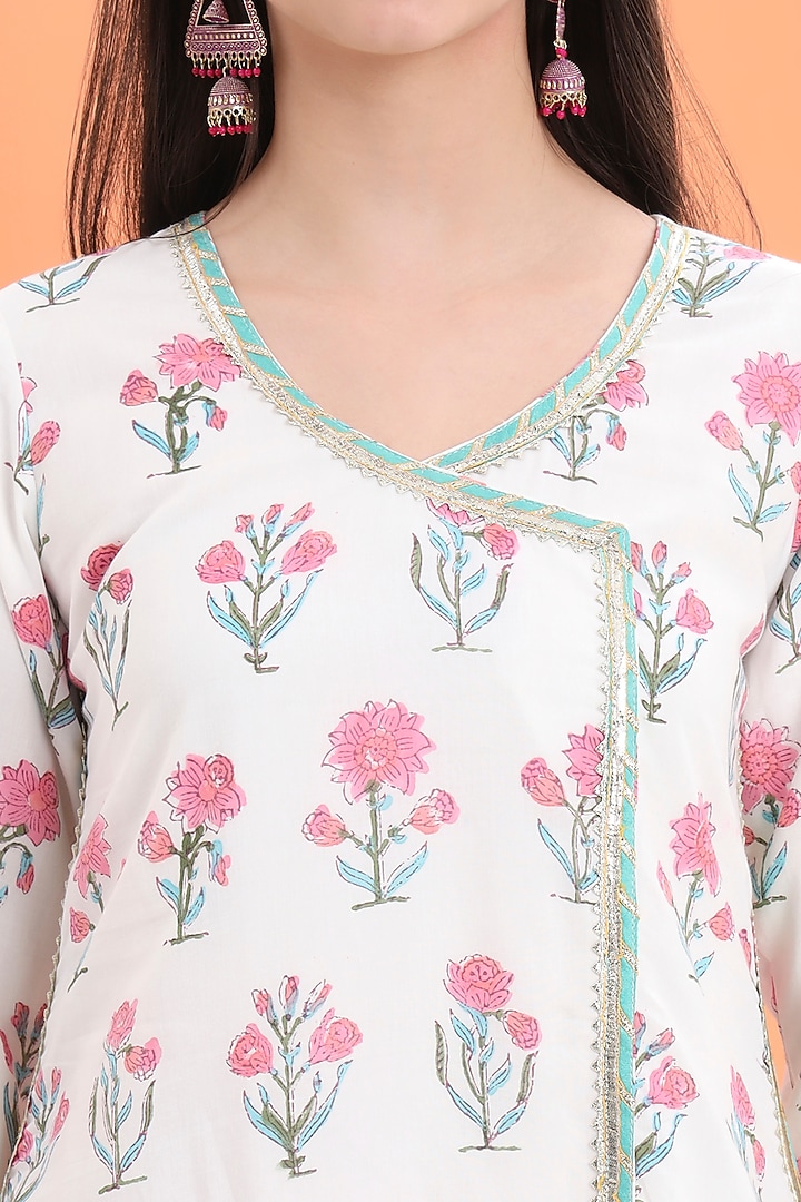 Off-White Cotton Block Printed Sharara Set For Girls by MINIME ORGANICS at Pernia's Pop Up Shop
