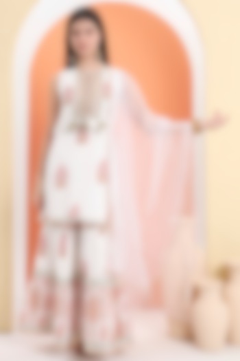 Off-White Cotton Block Printed Sharara Set For Girls by MINIME ORGANICS at Pernia's Pop Up Shop