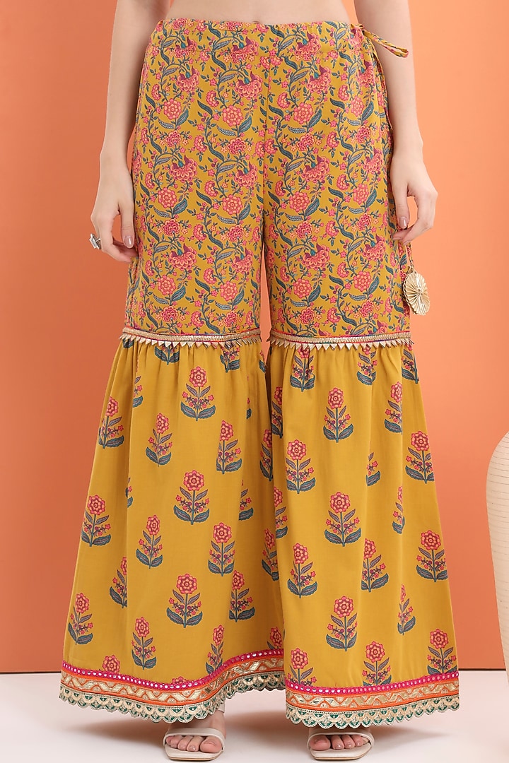 Yellow Cotton Block Printed Sharara Set For Girls by MINIME ORGANICS at Pernia's Pop Up Shop