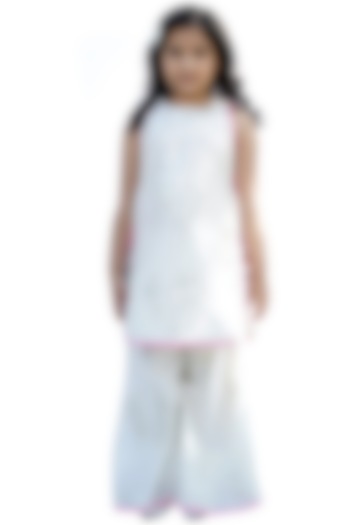 Cream Chanderi Silk Sharara Set For Girls by MINIME ORGANICS