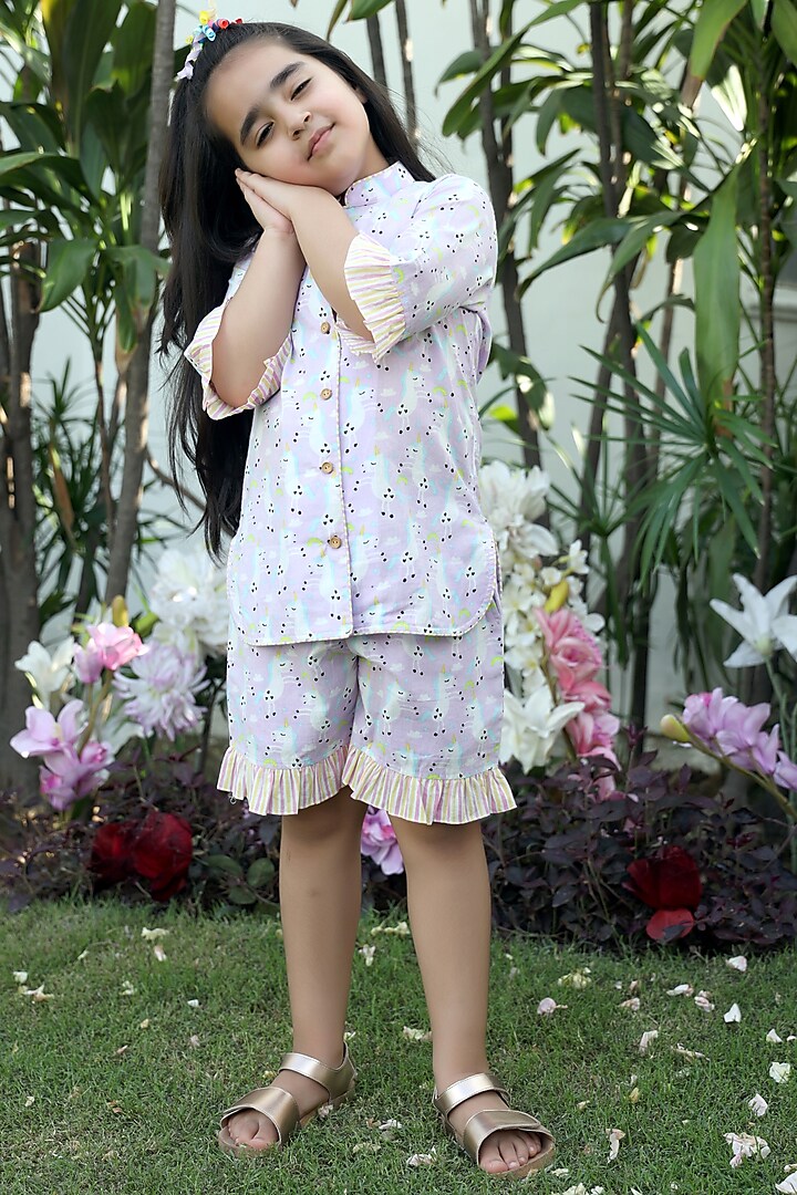 Grey Block Printed Night Suit For Girls by MINIME ORGANICS at Pernia's Pop Up Shop