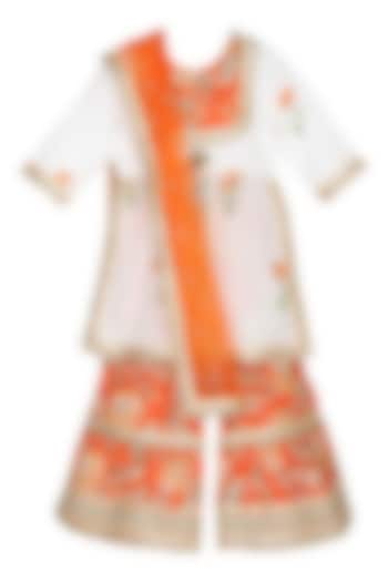 Orange Cotton Gota Patti Sharara Set For Girls by MINIME ORGANICS at Pernia's Pop Up Shop