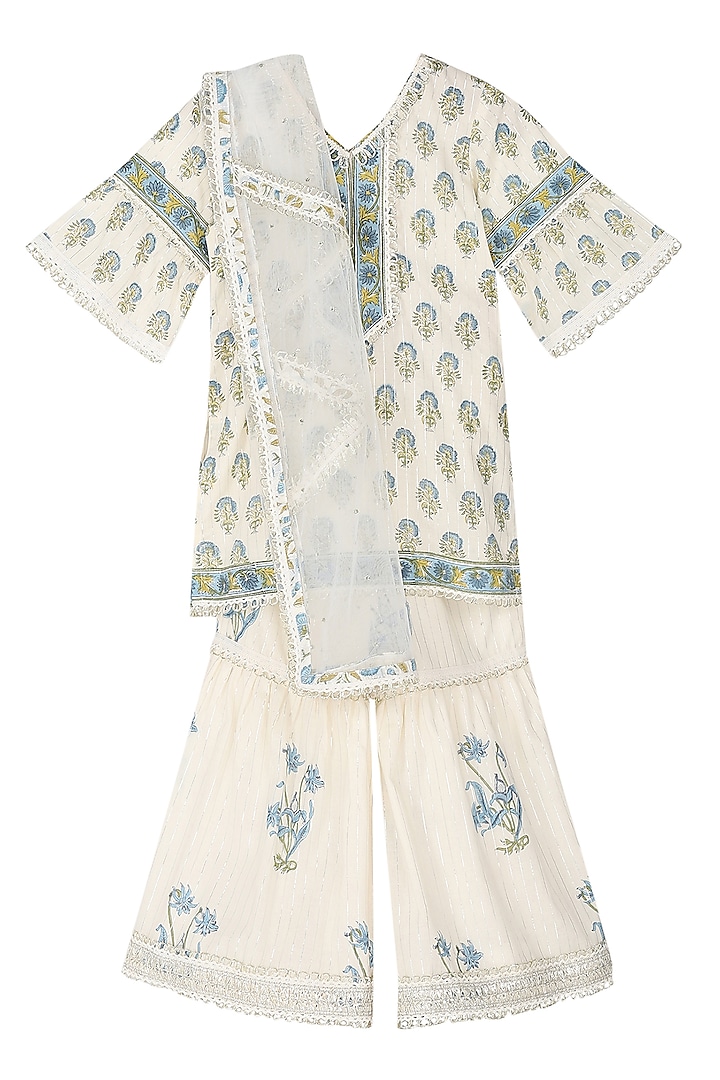 Off-White Cotton Sharara Set For Girls by MINIME ORGANICS