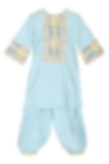 Light Blue Cotton Kurta Set For Girls by MINIME ORGANICS at Pernia's Pop Up Shop