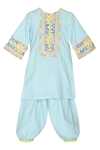 Light Blue Cotton Kurta Set For Girls by MINIME ORGANICS