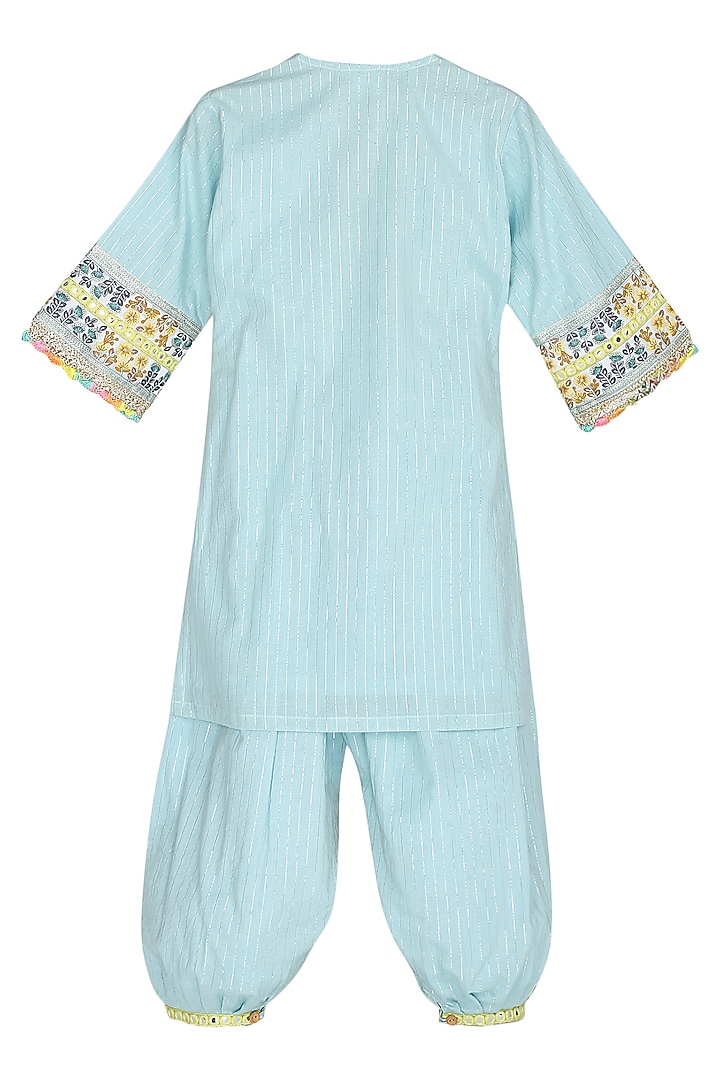 Light Blue Cotton Kurta Set For Girls by MINIME ORGANICS at Pernia's Pop Up Shop