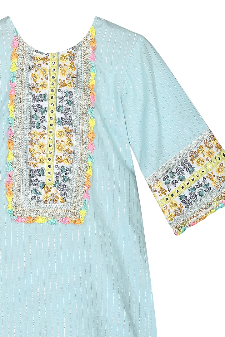 Light Blue Cotton Kurta Set For Girls by MINIME ORGANICS at Pernia's Pop Up Shop