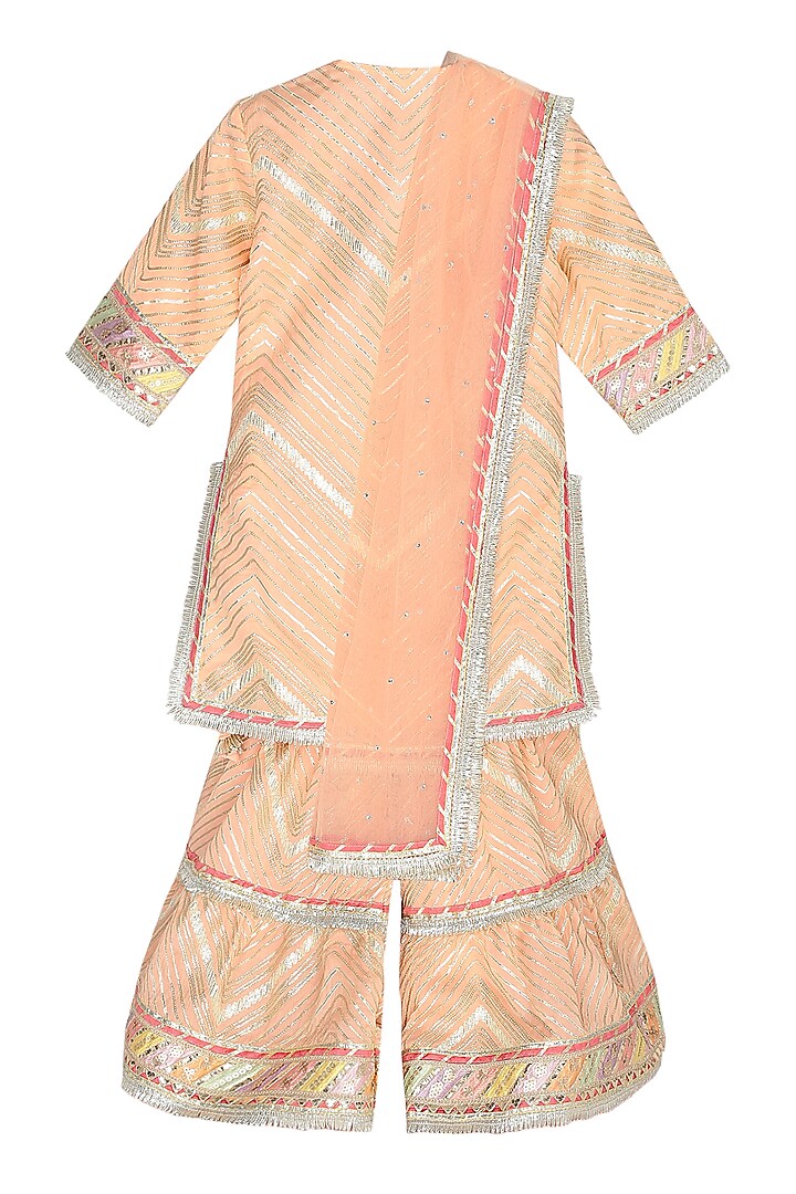 Peach Cotton Shantoon Gota Patti Work Sharara Set For Girls by MINIME ORGANICS at Pernia's Pop Up Shop
