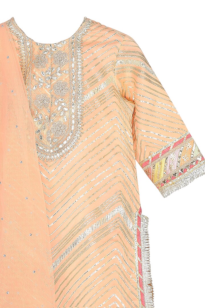 Peach Cotton Shantoon Gota Patti Work Sharara Set For Girls by MINIME ORGANICS at Pernia's Pop Up Shop