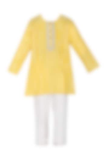 Yellow Cotton lurex Kurta Set For Girls by MINIME ORGANICS