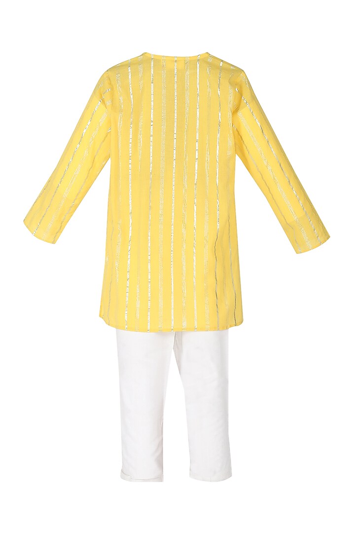 Yellow Cotton lurex Kurta Set For Boys by MINIME ORGANICS at Pernia's Pop Up Shop