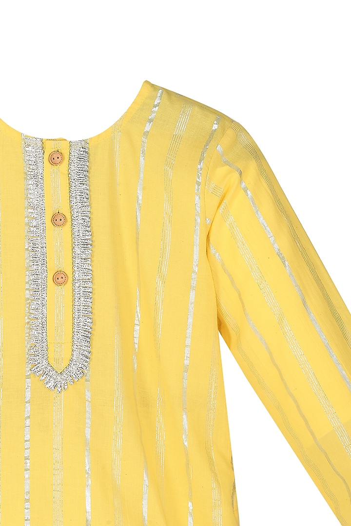 Yellow Cotton lurex Kurta Set For Boys by MINIME ORGANICS at Pernia's Pop Up Shop