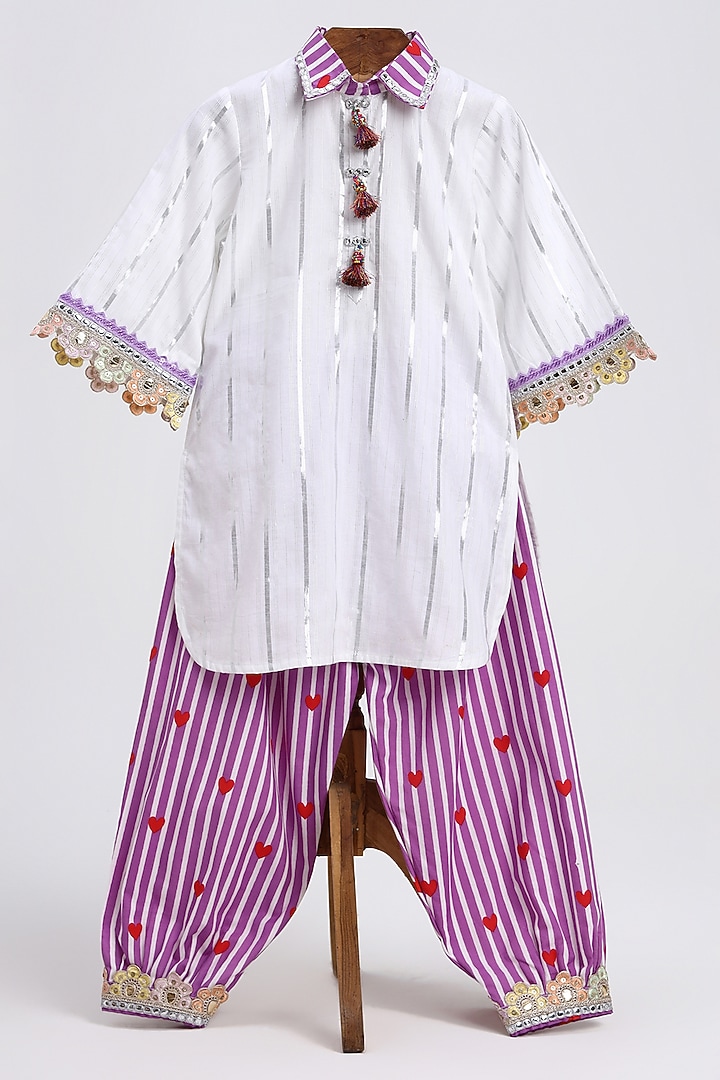 White Cotton Printed Kurta Set For Girls by MINIME ORGANICS at Pernia's Pop Up Shop