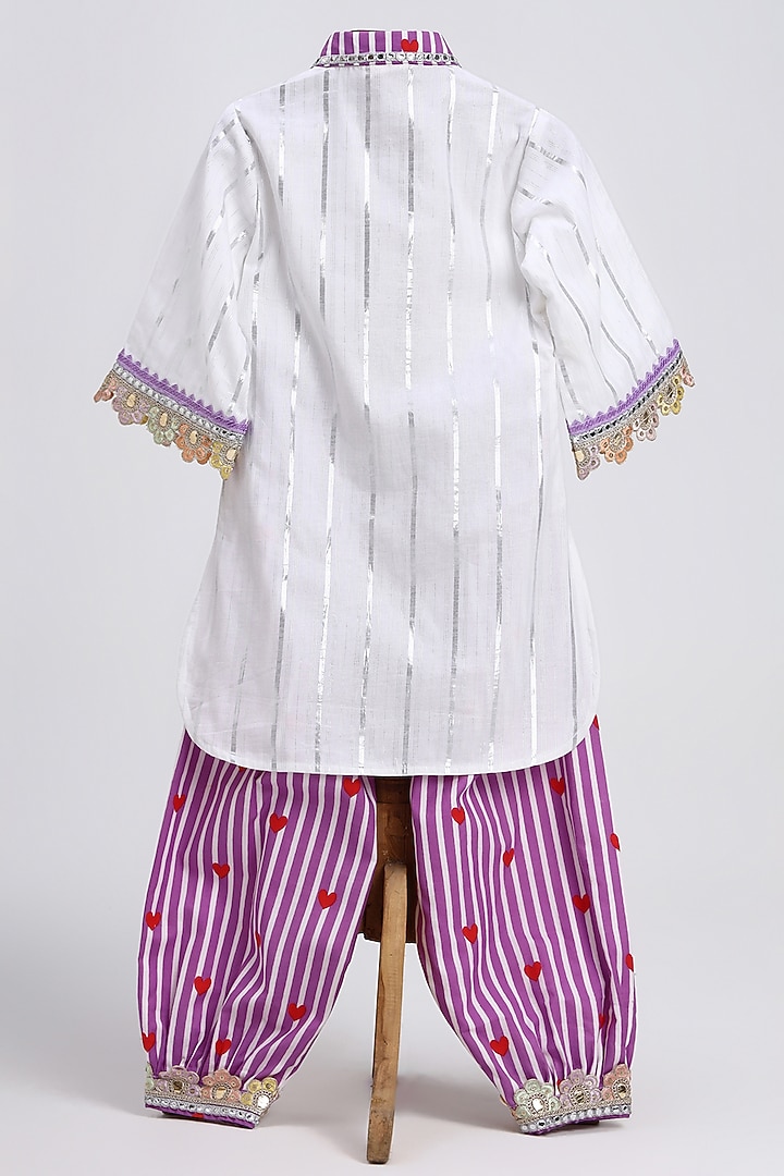 White Cotton Printed Kurta Set For Girls by MINIME ORGANICS at Pernia's Pop Up Shop