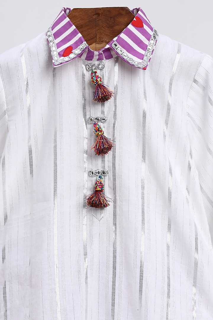 White Cotton Printed Kurta Set For Girls by MINIME ORGANICS at Pernia's Pop Up Shop