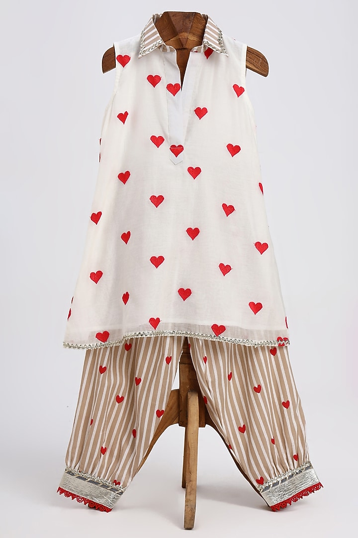 Off-White Cotton Printed Kurta Set For Girls by MINIME ORGANICS at Pernia's Pop Up Shop