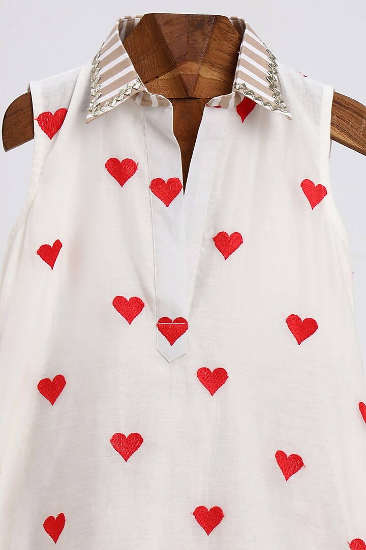 Off-White Cotton Printed Kurta Set For Girls by MINIME ORGANICS at Pernia's Pop Up Shop