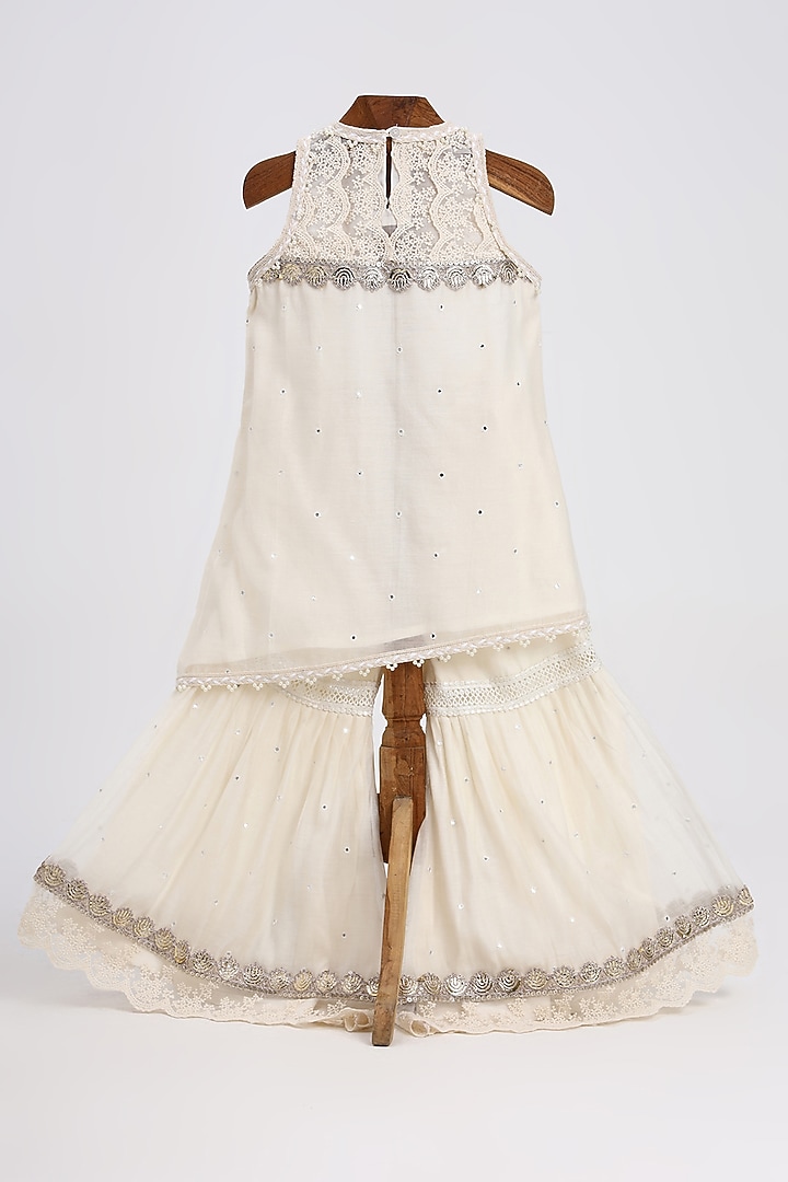 Off-White Chanderi Mirror Sequin Embellished Sharara Set For Girls by MINIME ORGANICS at Pernia's Pop Up Shop
