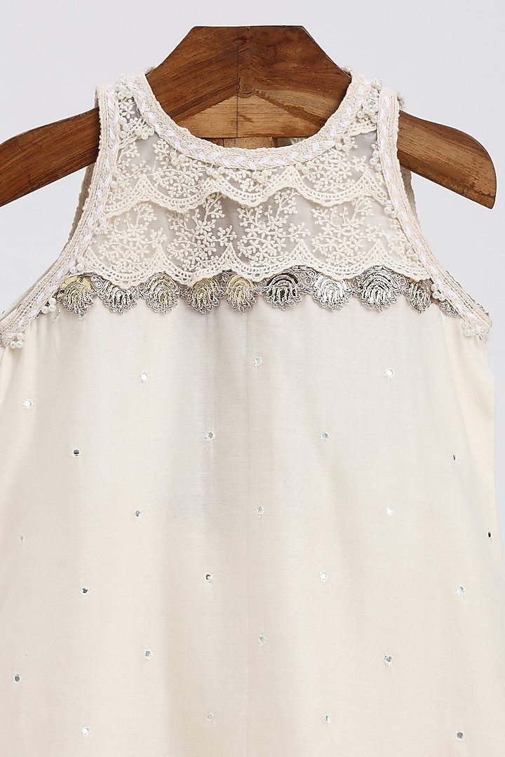 Off-White Chanderi Mirror Sequin Embellished Sharara Set For Girls by MINIME ORGANICS at Pernia's Pop Up Shop