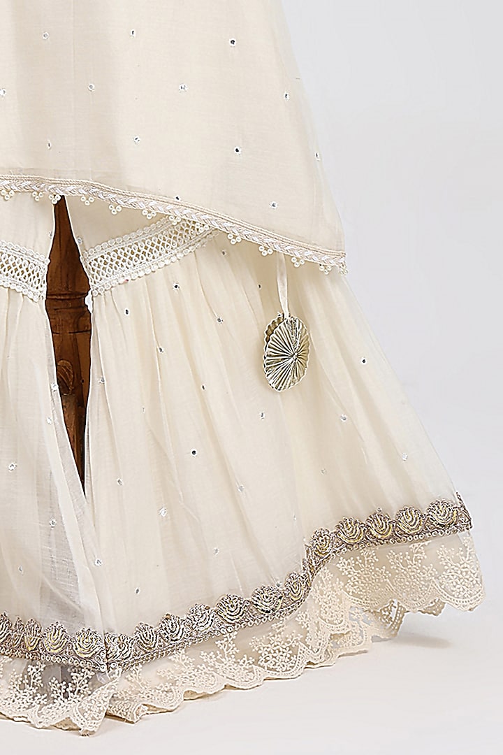 Off-White Chanderi Mirror Sequin Embellished Sharara Set For Girls by MINIME ORGANICS at Pernia's Pop Up Shop