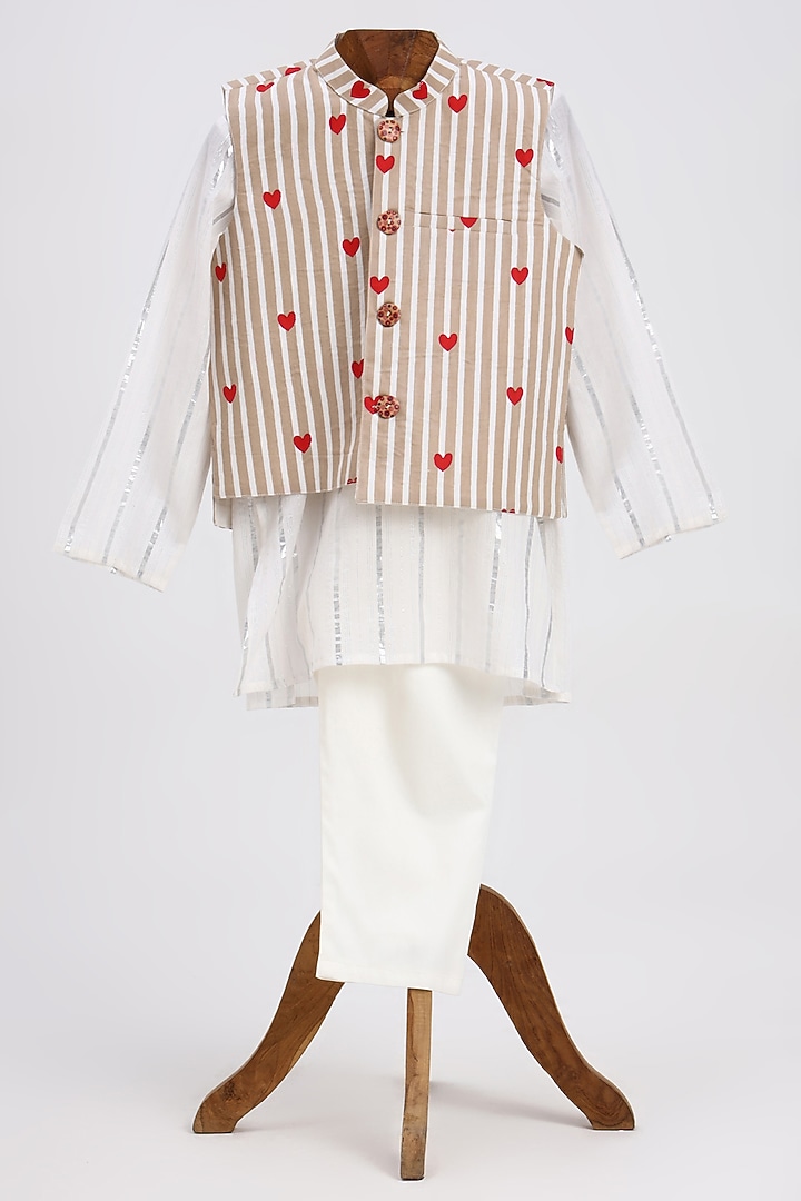 White Cotton Printed Jacket Set For Boys by MINIME ORGANICS at Pernia's Pop Up Shop