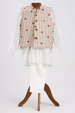 White Cotton Printed Jacket Set For Boys by MINIME ORGANICS