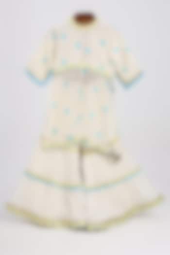 Off-White Chanderi Mirror Embroidered Sharara Set For Girls by MINIME ORGANICS at Pernia's Pop Up Shop