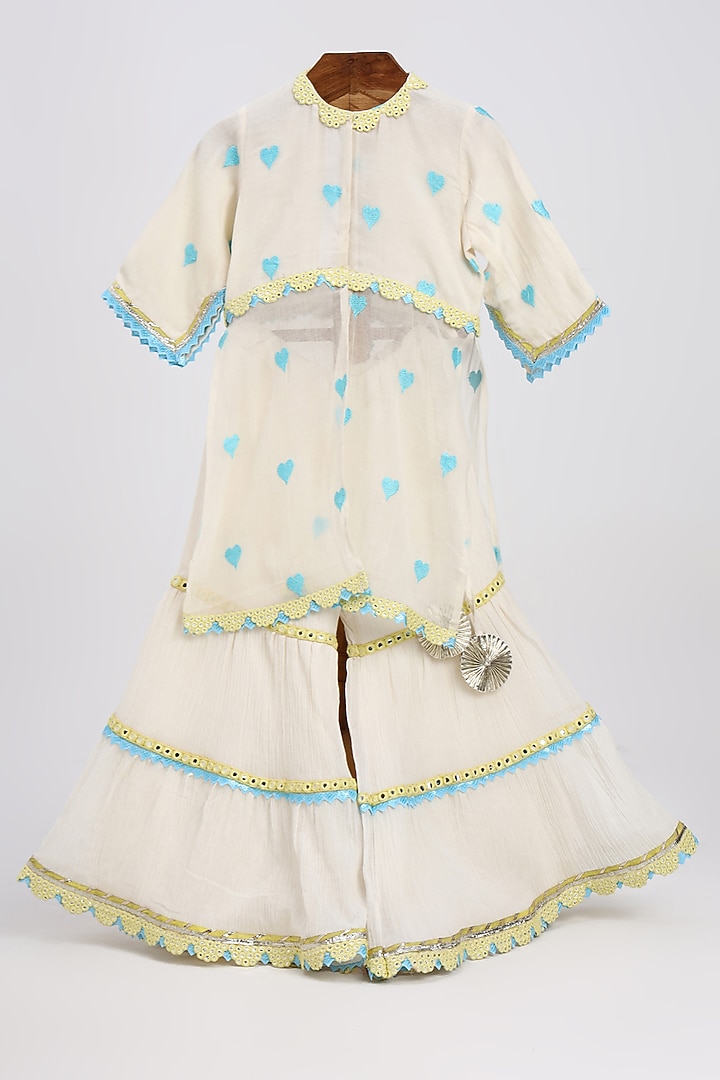 Off-White Chanderi Mirror Embroidered Sharara Set For Girls by MINIME ORGANICS at Pernia's Pop Up Shop
