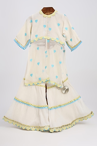 Off-White Chanderi Mirror Embroidered Sharara Set For Girls by MINIME ORGANICS