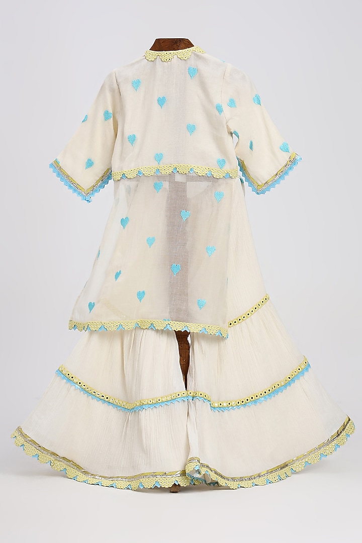 Off-White Chanderi Mirror Embroidered Sharara Set For Girls by MINIME ORGANICS at Pernia's Pop Up Shop