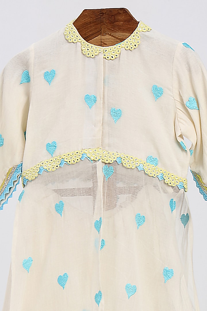 Off-White Chanderi Mirror Embroidered Sharara Set For Girls by MINIME ORGANICS at Pernia's Pop Up Shop