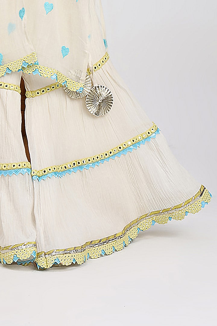 Off-White Chanderi Mirror Embroidered Sharara Set For Girls by MINIME ORGANICS at Pernia's Pop Up Shop