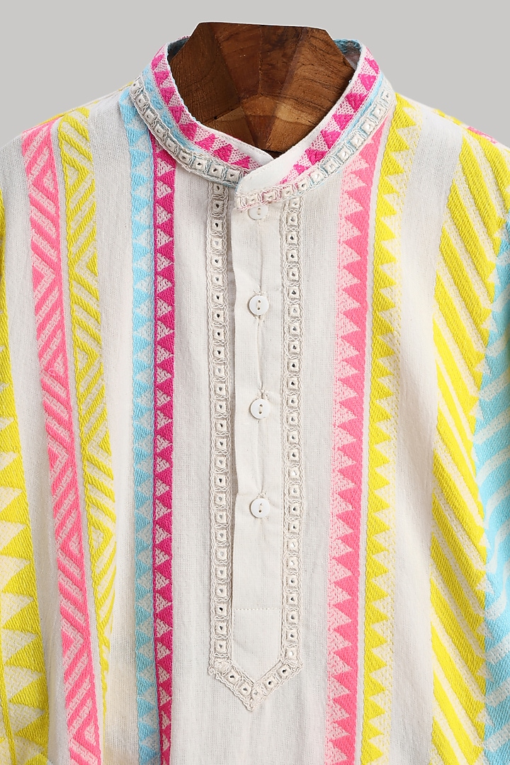 Neon Cotton Embroidered Kurta Set For Boys by MINIME ORGANICS at Pernia's Pop Up Shop