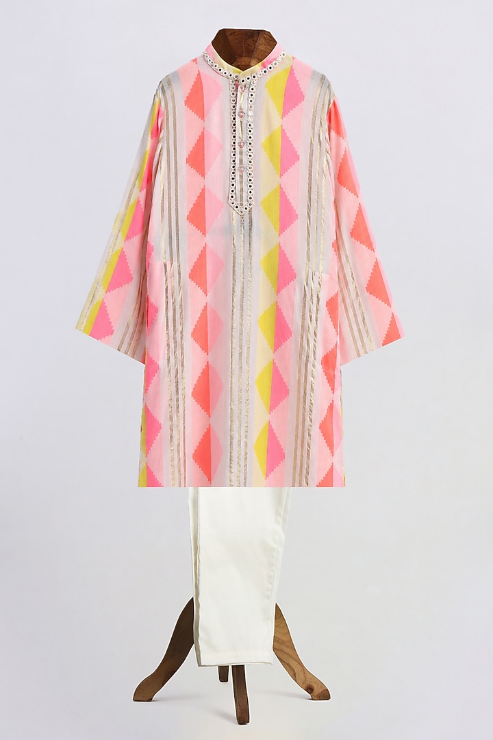 Neon Cotton Embroidered Kurta Set For Boys by MINIME ORGANICS at Pernia's Pop Up Shop