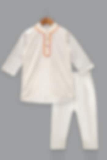 White Cotton Embroidered Kurta Set For Boys by A.T.U.N. (All Things Uber Nice) at Pernia's Pop Up Shop