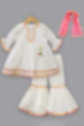 White Linen Embroidered Sharara Set For Girls by A.T.U.N. (All Things Uber Nice) at Pernia's Pop Up Shop