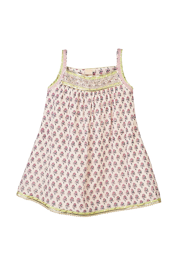 Cream Cotton Block Printed Sharara Set For Girls by MINIME ORGANICS at Pernia's Pop Up Shop