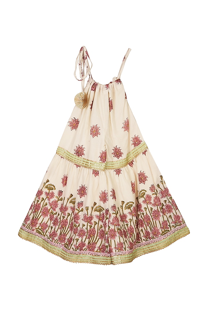 Cream Cotton Block Printed Sharara Set For Girls by MINIME ORGANICS at Pernia's Pop Up Shop