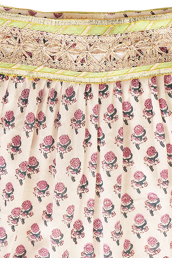 Cream Cotton Block Printed Sharara Set For Girls by MINIME ORGANICS at Pernia's Pop Up Shop