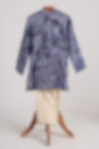 Blue Cotton Lurex Printed Kurta Set For Boys by MINIME ORGANICS at Pernia's Pop Up Shop