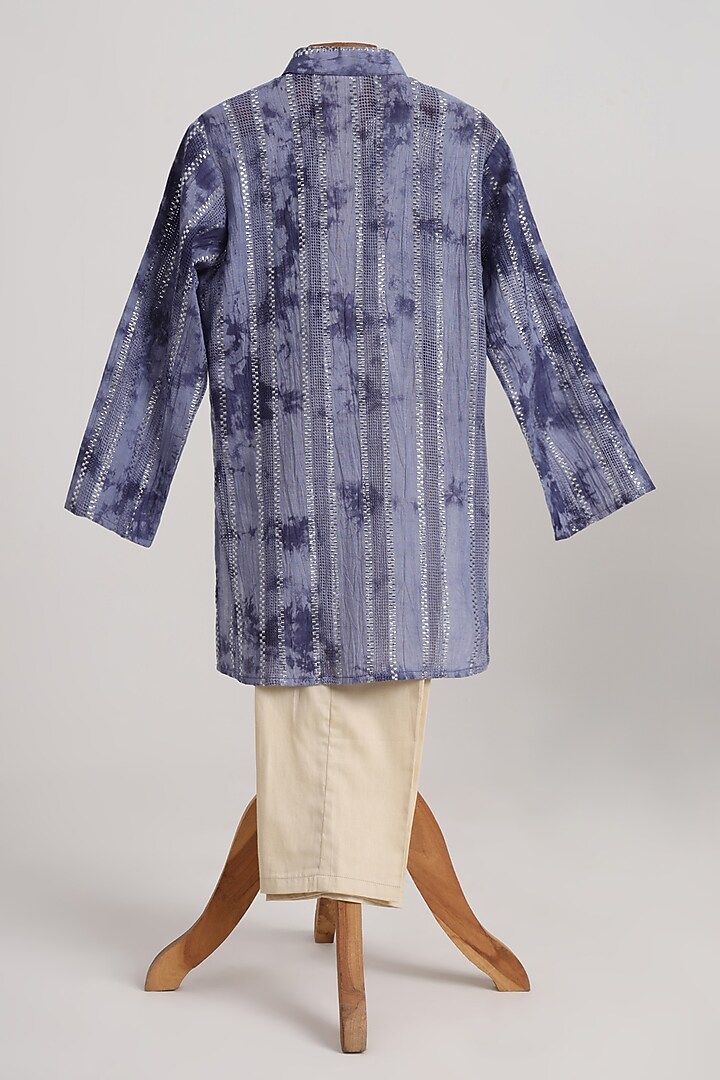 Blue Cotton Lurex Printed Kurta Set For Boys by MINIME ORGANICS at Pernia's Pop Up Shop