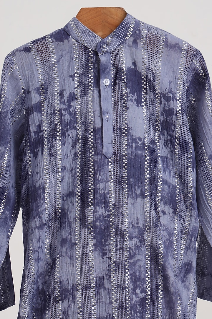 Blue Cotton Lurex Printed Kurta Set For Boys by MINIME ORGANICS at Pernia's Pop Up Shop