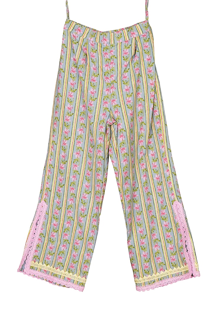 Light Blue Cotton Block Printed Kurta Set For Girls by MINIME ORGANICS at Pernia's Pop Up Shop