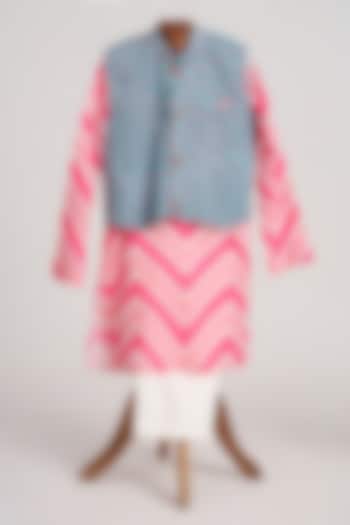 Blue Glaze Cotton Printed Nehru Jacket Set For Boys by MINIME ORGANICS at Pernia's Pop Up Shop