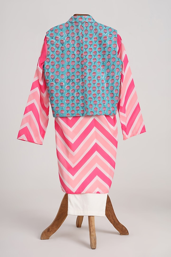 Blue Glaze Cotton Printed Nehru Jacket Set For Boys by MINIME ORGANICS at Pernia's Pop Up Shop