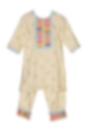 Cream Cotton Printed Kurta Set For Girls by MINIME ORGANICS at Pernia's Pop Up Shop